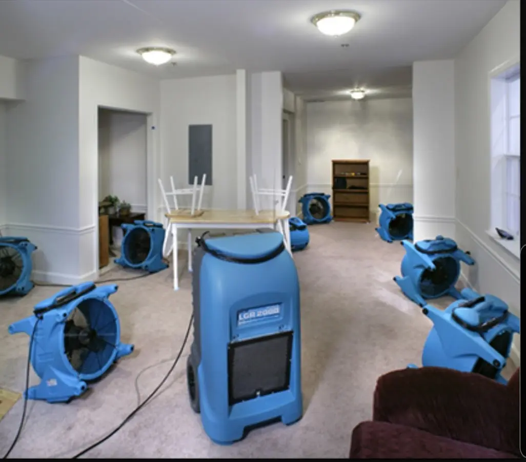 Air movers and dehumidifier setup for Water Damage Restoration in Roxborough Park
